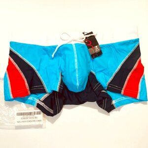 "NDS" Wear Size L Short Square Cut Swim Trunks - Navy + Multi Color